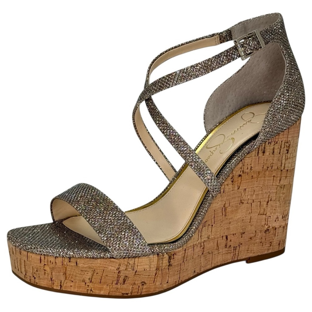 Jessica Simpson Stassi Gold Glitter Womens Wedge Heels Size 9.5M - Picture 2 of 11